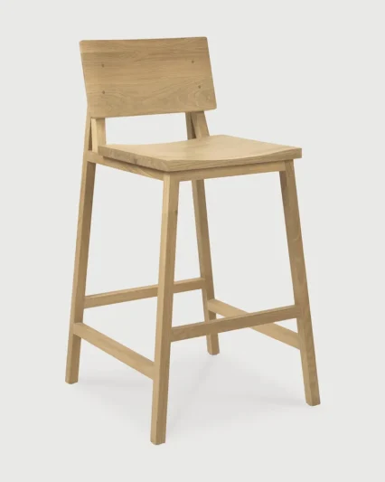 Ethnicraft oak bar stool with backrest
