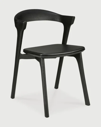 Ethnicraft black oak Bok dining chair with leather seat